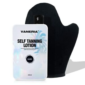 VANERIA Self Tan Lotion, Light Brown/Medium Brown/Dark Brown Sunless Tanning Mitt Applicator, Light, Hydrating Sunless Tanning Lotion, Vegan and
