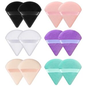 12 Pcs Triangle Powder Puffs, Reusable Face Makeup Puffs, Velvet Soft Powder Makeup Tool with Strap for cosmetics such as loose powder, blush, fo