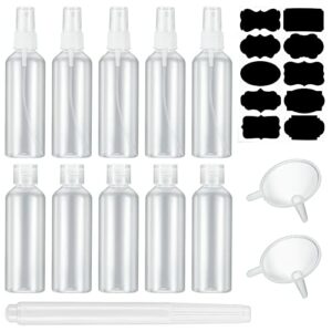 10 Pcs 100 ml Clear Travel Containers Bottles Set(5 x Flip Cap Bottles, 5 x Mist Spray Bottles), Transparent Travel Toiletries Bottles for Makeup