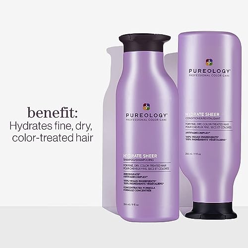 Pureology | Hydrate Sheer | Moisturising Shampoo and Conditioner Duo Set, For Fine, Colour Treated Hair, Vegan
