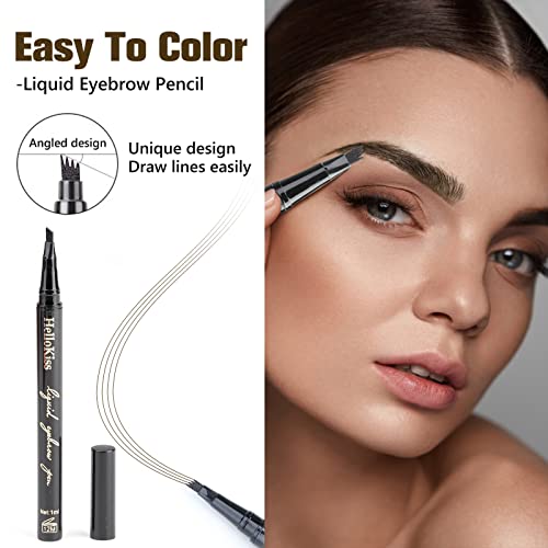 Eyebrow Pencil, Waterproof Brow Pen with 4 Micro-Fork Tip Microblading Eyebrow Pen Long-Lasting Brow Tint Brow Microblading Pencil for Makeup Beg