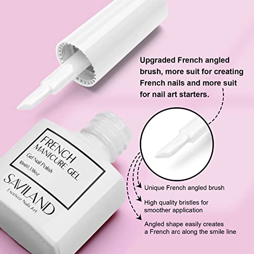Saviland French White Gel Nail Polish -10ml Upgrade U V/LED Soak Off Gel Nail Polish Manicure for Professional, Salon & Home Use, Long Lasting, E