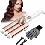 CkeyiN 3 Barrel Hair Waver, 32mm Mermaid Waver with LCD Display 16 Temperature, 30s PTC Fast Heating Waver Curling Wand for Long Short Hair, Prof