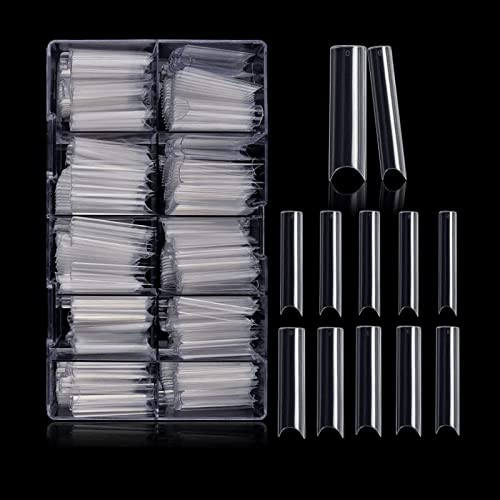 Kalolary Clear Extra Long C Curved False Nail Tips, 500PCS XXL Long Nail Tips C/U Curve Half Cover French False Nail Acrylic Fake Nail Tips with
