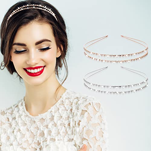 Sibba 2 Pack Double-layer Rhinestone Hair Hoop Headband Metal Hair band Shiny Crystal Headbands for Princess Wedding Bridal Headpieces(Gold+Silve