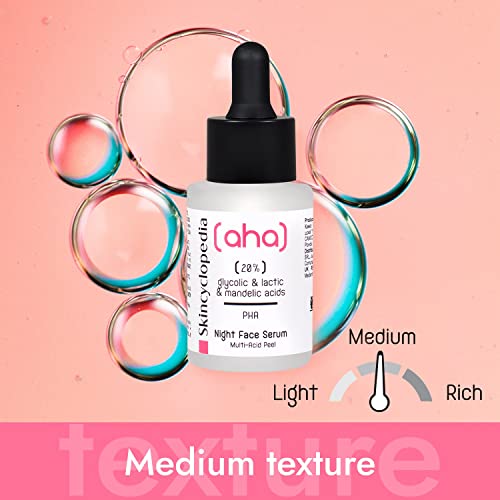 Skincyclopedia AHA Exfoliating Night Serum with 20% Lactic, Glycolic and Mandelic Acid and PHA - Chemical Peel Solution for Spots, Hyperpigmentat