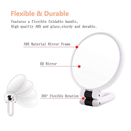 Makeup Mirror Double Sided 5X/1X Magnifying,Hand Held Mirror with Folding Handle,Compact Cosmetic Vanity Mirror for Girls,Ladies,Beauty,Handbag,T