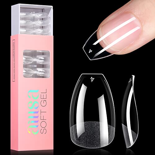 AILLSA Square Nail Tips - Half Matte Full Cover Nail Tips No Filed, 360Pcs Fake False Soft Gel Short Nail Tips Pre-shaped Acrylic Clear Gelly Tip