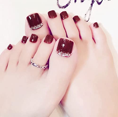 BSLVWG Pure Color False Toe Nails Short Glitter Metal Fake Toenail Full Cover Artificial Foot Nail Tips for Women and Girls(24Pcs) (01)