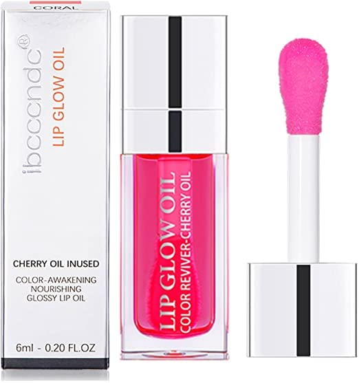 shnookz Plump Cherry Pink Lip Glow oil Crystal Jelly Lip Care Oil Moisturizing Lip Gloss Hydrating Polished Sexy Lip Tinted Lip Plumper Polished
