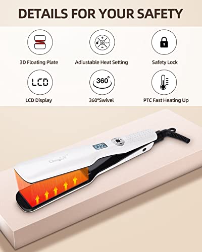 CkeyiN Hair Straighteners Wide Plates, Tourmaline Ceramics Professional 1.8 inch Flat Iron with LCD Display 12 Speed Temperature Control, Dual Vo