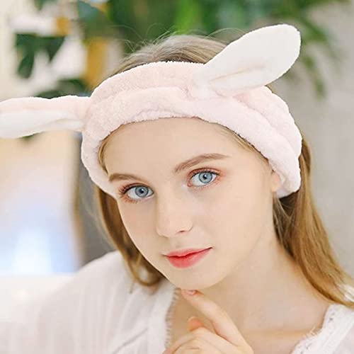 JOYOYO 3 Pcs Spa Headbands Bunny Ears Hair Bands Makeup Headbands Coral Fleece Elastic Headband Bath Shower Head Wraps for Women Girls, Washing F