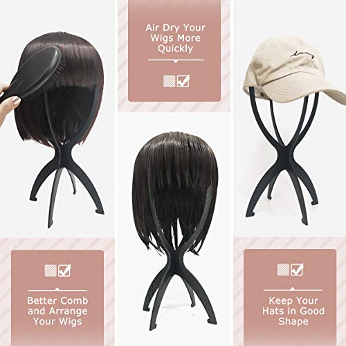Dreamlover Wig Stands, Wig Head Stands for Wigs, Folding Wig Stands, Wig Display Stands, Black, 3 Pack