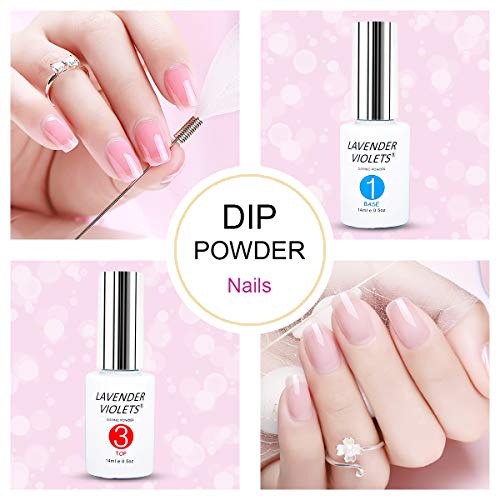 Lavender Violets Acrylic Dipping Powder System Essentials Kit 14ml Big Bottles Liquid Glue Set Steps 1-4 Base Coat Activator Top Brush Saver No N