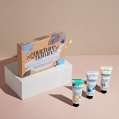 Nurture by Nature Hand Cream and Foot Cream Gift Set, 3 x 30ml, Moisturising Organic Hand Cream, Citrus, Shea Butter, Oat, Milk, Aloe, Gift for W