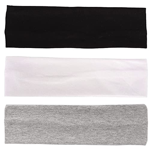 MapofBeauty 3 Pack Yoga Headbands Stretchy Cotton Head Band Hairwarp Sports Running Exercise Gym (Solid Color)