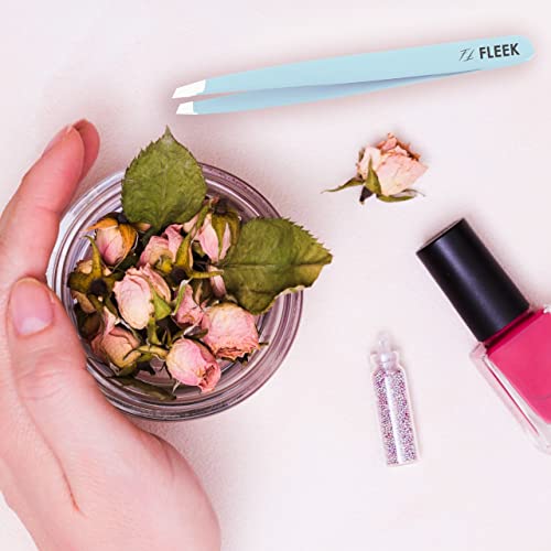 Fleek Eyebrow Tweezers Professional Best Stainless Steel Precision Tweezers Slanted Tweezers for Facial Hair Women & Men (Sky Blue)