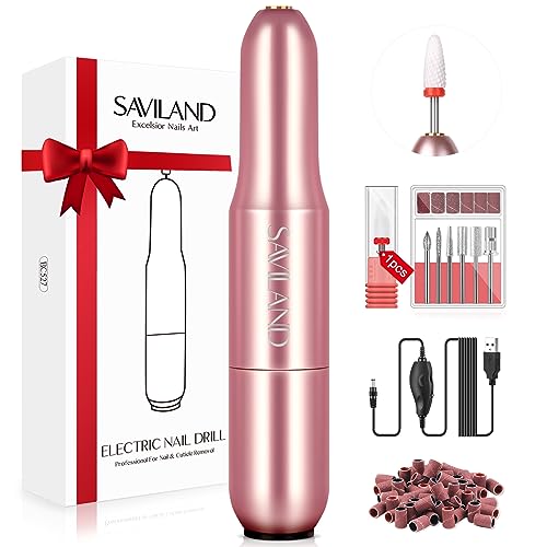 Saviland Electric Nail Drill - Electric Nail Files【Adjustable Speed】Nail Drill【Low Noise&Heat】Portable Nail Files , 20000 RPM with 7PCS Nail Dril