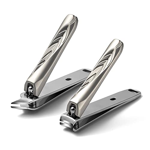 FERYES Nail Clippers with Catcher 2 PCS Set, No Splash Fingernail Clipper and Toenail Clipper, Stainless Steel Heavy Duty Nail Cutters For Men &