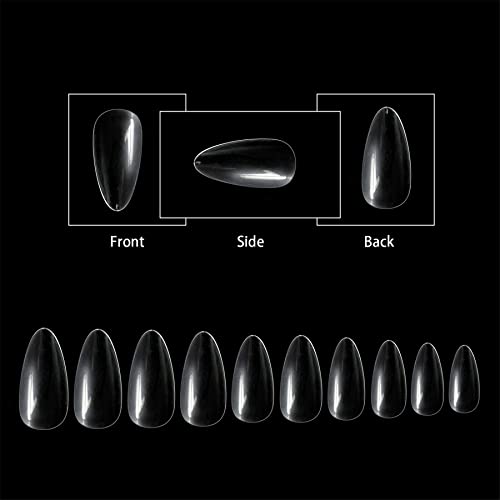 Fake Nails Tips Acrylic Nail Art Full Cover Almond False Nails Long Almond Stiletto False Nail Clear Press on Nail Extension Kit for Women Girls