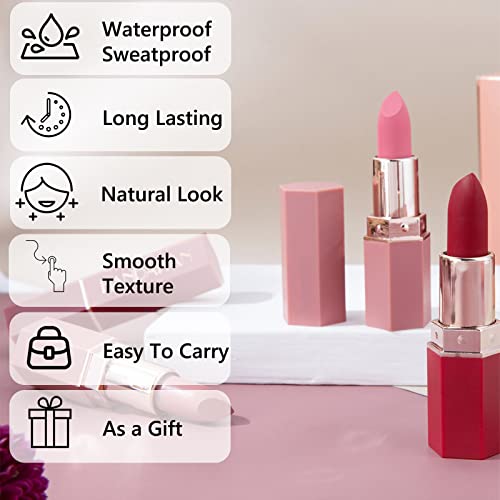 Lipstick, Matte Lipsticks For Women Long Lasting Pink Red Lipstick, Waterproof Natural Nude Moisturizing Hydrating High Pigmented Smooth Velvet T