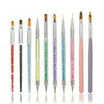 Acrylic Nail Art Brushes Set, Thin Nail Liner Brush, 10pcs Nail Painting Brushes Colorful Nail Art Clean Up Brushes & Dotting Pen DIY Design Tool