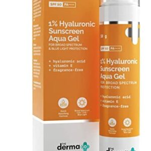 Verem The Derma Co 1% Hyaluronic Sunscreen Aqua Ultra Light Gel with SPF 50 PA++++ For Broad Spectrum, UV A, UV B & Blue Light Protection - 50g(d