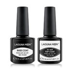 LagunaMoon Gel Nail Polish Base Coat and No Wipe Top Coat Gel Polish Set Soak Off UV LED Nail Varnish Lacquer Manicure Set 2 × 8ml