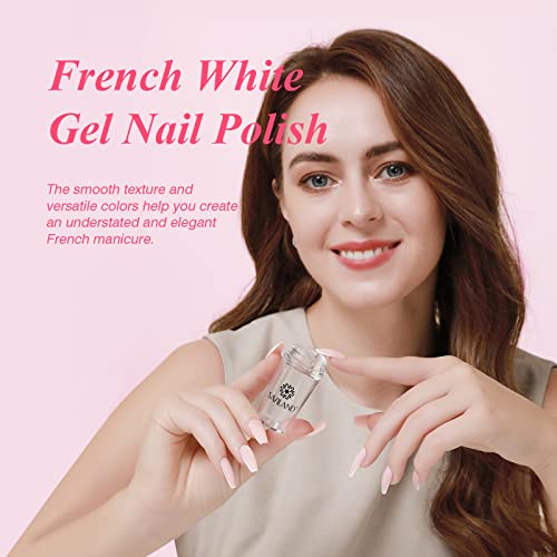 Saviland French Nail Stamp Kit – Clear Nail Stamper with White Gel Nail Polish & Nail Scraper French Nail Tip Tools Silicone Jelly French Tip Sta