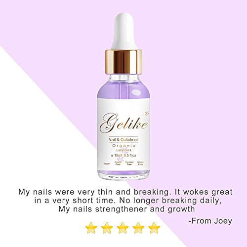Gelike ec Organic Cuticle Nail Oil 15ml Vitamin B& E Essential Oil Moisturize with Convinient Dropper Design, Nail Cuticles Oils Treatment Damage