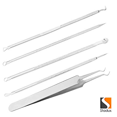 Stadux Professional Blackhead Remover, Comedone Extractor Tweezers Pimple Spot Popper Removal Tool,5PCS