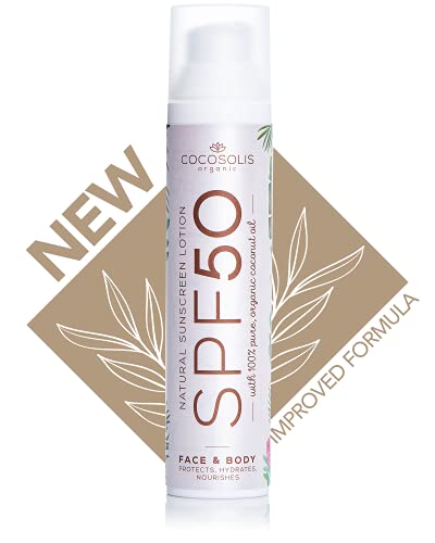 COCOSOLIS Natural Sunscreen Lotion SPF 50 | Effective UVA and UVB protection | Long-lasting Saturated Tan | Nourished & Hydrated Skin | For Face