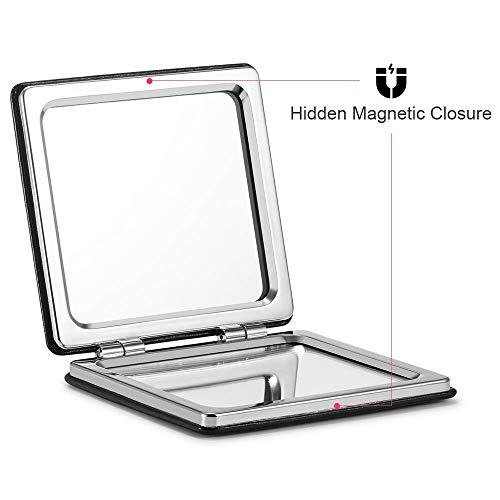 OMIRO Compact Makeup Mirror, Square Ultra Portable Mini Size 1X/3X Magnifying Glass Purse Mirrors with PU Leather for Travel and Handbag