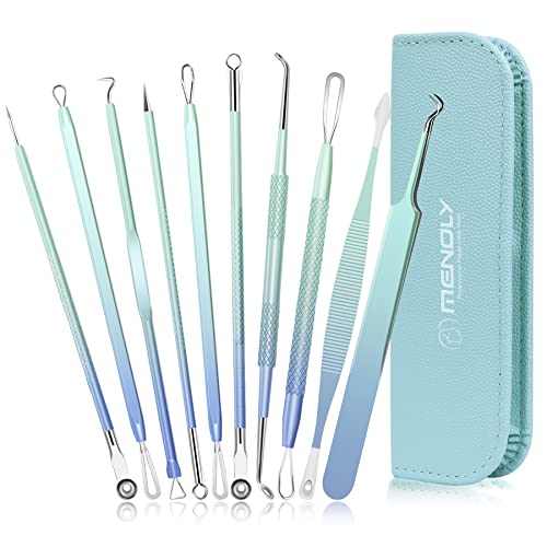 Blackhead Remover Pimple Popper Tool Kit 10 Pcs, Comedone Pimple Extractor Tool, Acne Kit for Blackhead, Whitehead Popping, Zit Removing (Blue)