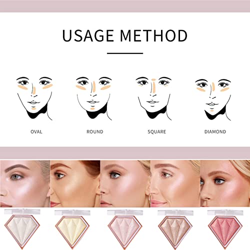 Blushers For Cheeks Make Up, Highlighter Blush Shimmer Blusher, 3D Diamond Long Lasting Contour Palette Brighten Skin Blendable & Buildable Bronz