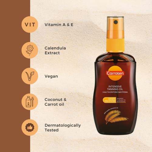 Carroten Intensive Tanning Oil 50 ml - Tan Accelerator with Carrot and Coconut Oils - Sunbed Tanning Accelerator with Vitamin A & E - SPF0