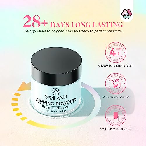 Saviland 29 PCS Dip Powder Nail Kit -【Long Last for 28 Days】20 Colors Dipping Powder, Base & Top Coat Activator Brush Saver, Nail Dipping Powder