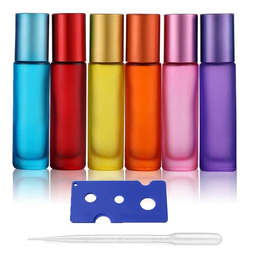 Maggidea Colorful Roller Bottles, 6Pack Essential Oils Roller Bottles10ml, Glass Roll on Bottles with Stainless Steel Roller Balls,Perfect for Fr