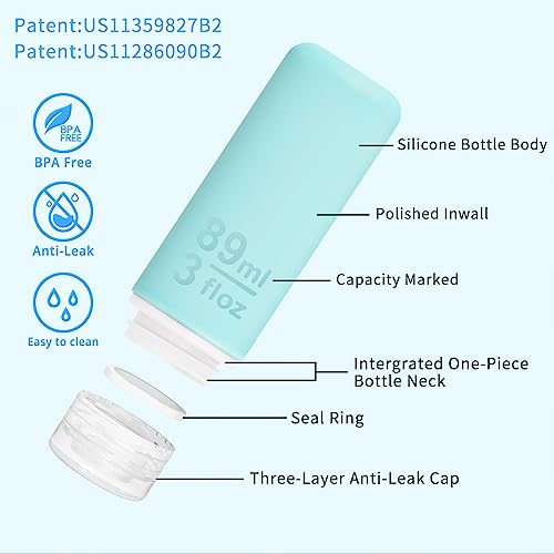 Mafrie Silicone Travel Bottles for Toiletries 89ml 3oz Travel Size Containers Set 4 Pack Portable Leak Proof Refillable Cosmetic Squeeze Bottles