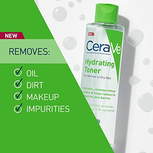 CeraVe Hydrating Toner for Face Non-Alcoholic with Hyaluronic Acid, Niacinamide, and Ceramides for Sensitive Dry Skin, Fragrance-Free Non Comedog