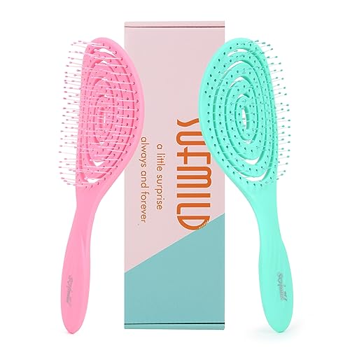 Hair Brush, 2 Pcs Detangling Brush 100% Bio-Friendly Detangler Brush with Soft Bristles for Curly, Straight, Black Natural, Women, Men, Kids Wet