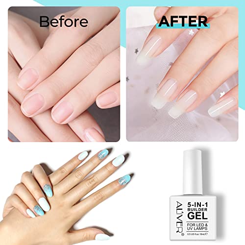 HUALIJIA 5 in 1 Nail Builder Gel, Builder Gel and Base Gel Strengthener Gel Clear Builder Gel Color in a Bottle 15ml Hard Gel Builder Extension N