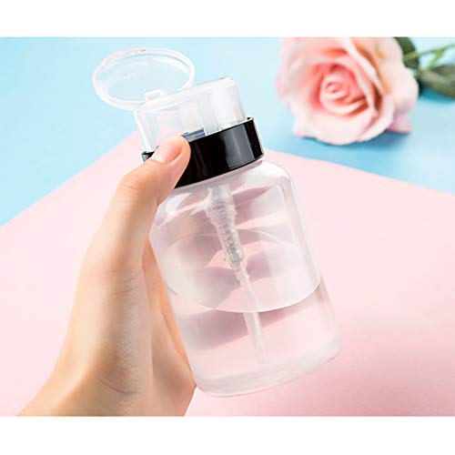 HEALLILY 2Pcs Nail Polish Remover Bottles Push Down Empty Lockable Pump Dispenser Bottle Plastic Press Bottle for Nail Polish Makeup Remover 200m