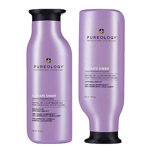 Pureology | Hydrate Sheer | Moisturising Shampoo and Conditioner Duo Set, For Fine, Colour Treated Hair, Vegan
