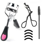 Eyelash Curler with 4 Replacement Refills Pad,2 Lash Curler Set 4 in 1 Professional Makeup Cosmetic Tool Eyebrow Comb Eyelash Curler with Built-i