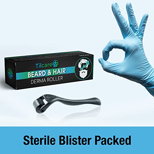 Beard and Hair Growth Derma Roller by Tilcare - Sterile Titanium Derma Roller 0.25mm for Men - Microneedle Tool for Dormant Scalp and Facial Foll