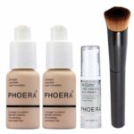 Phoera Foundation Full Coverage Makeup Set - Includes x2 Nude 30ml Matte Foundation, 6ml Face Primer & Liquid Foundation Brush for Easy Applicati