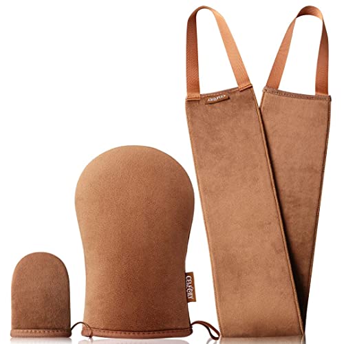 Celecily Fake Tan Mitt Applicator - Self Tanning Mitt Set with velvet Tanning Mitten for Self Tan Mitt, Self Tanner Back Applicator, Face Fake Ta