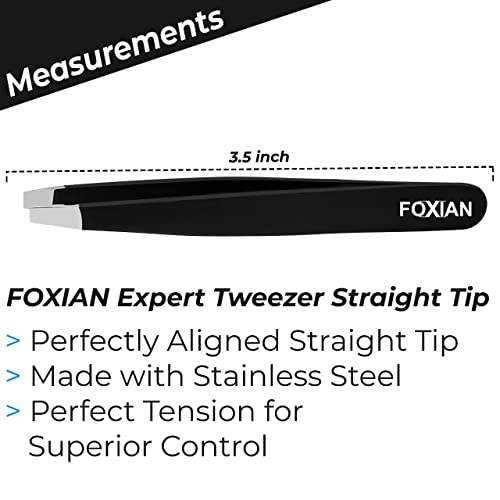 Foxian Tweezers for Facial Hair Women Stainless Steel Eyebrow Tweezers Slanted Tip for Accurate & Precise Grooming of Eyebrows Professional Tweez
