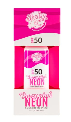 Shaka Sun Mineral Sun Protection Pen SPF 50+ Natural Zinc Oxide Sun Cream Neon Purple + Pink + Green for Children and Adults (Neon Pink)